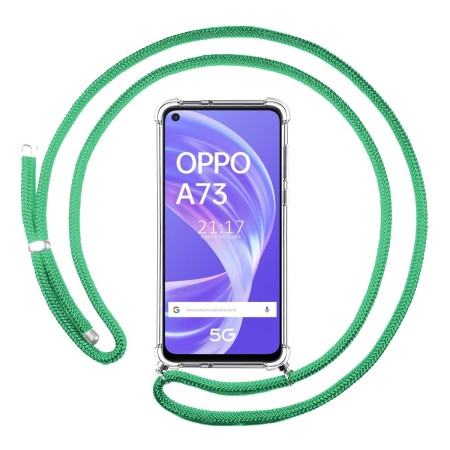 Funda Colgante Transparente para Oppo A73 5G con Cordon Verde Agua