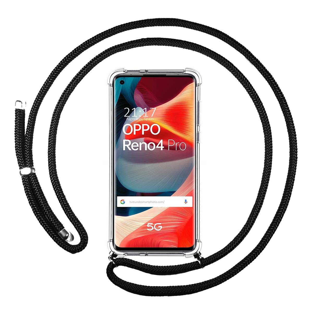 Funda Colgante Transparente para Oppo Reno 4 Pro 5G con Cordon Negro