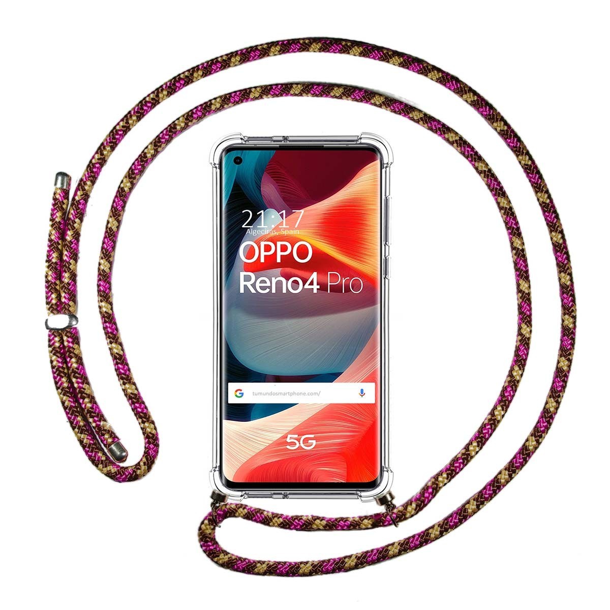 Funda Colgante Transparente para Oppo Reno 4 Pro 5G con Cordon Rosa / Dorado
