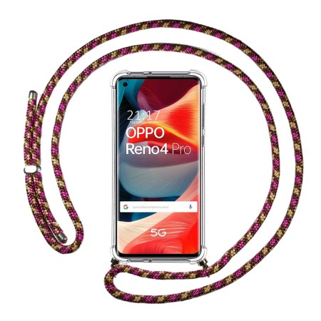 Funda Colgante Transparente para Oppo Reno 4 Pro 5G con Cordon Rosa / Dorado