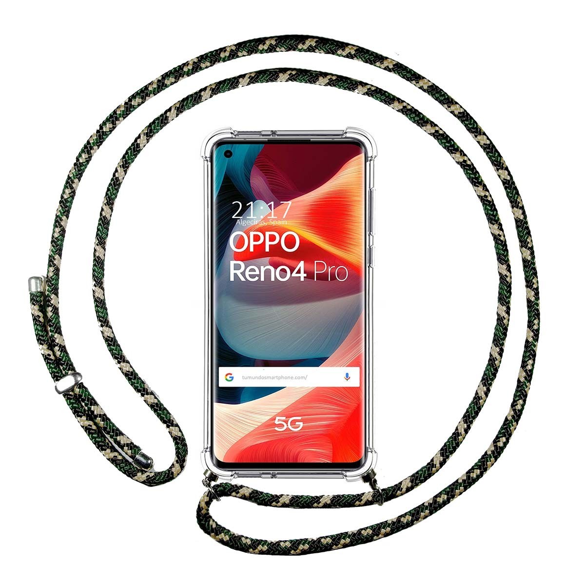 Funda Colgante Transparente para Oppo Reno 4 Pro 5G con Cordon Verde / Dorado