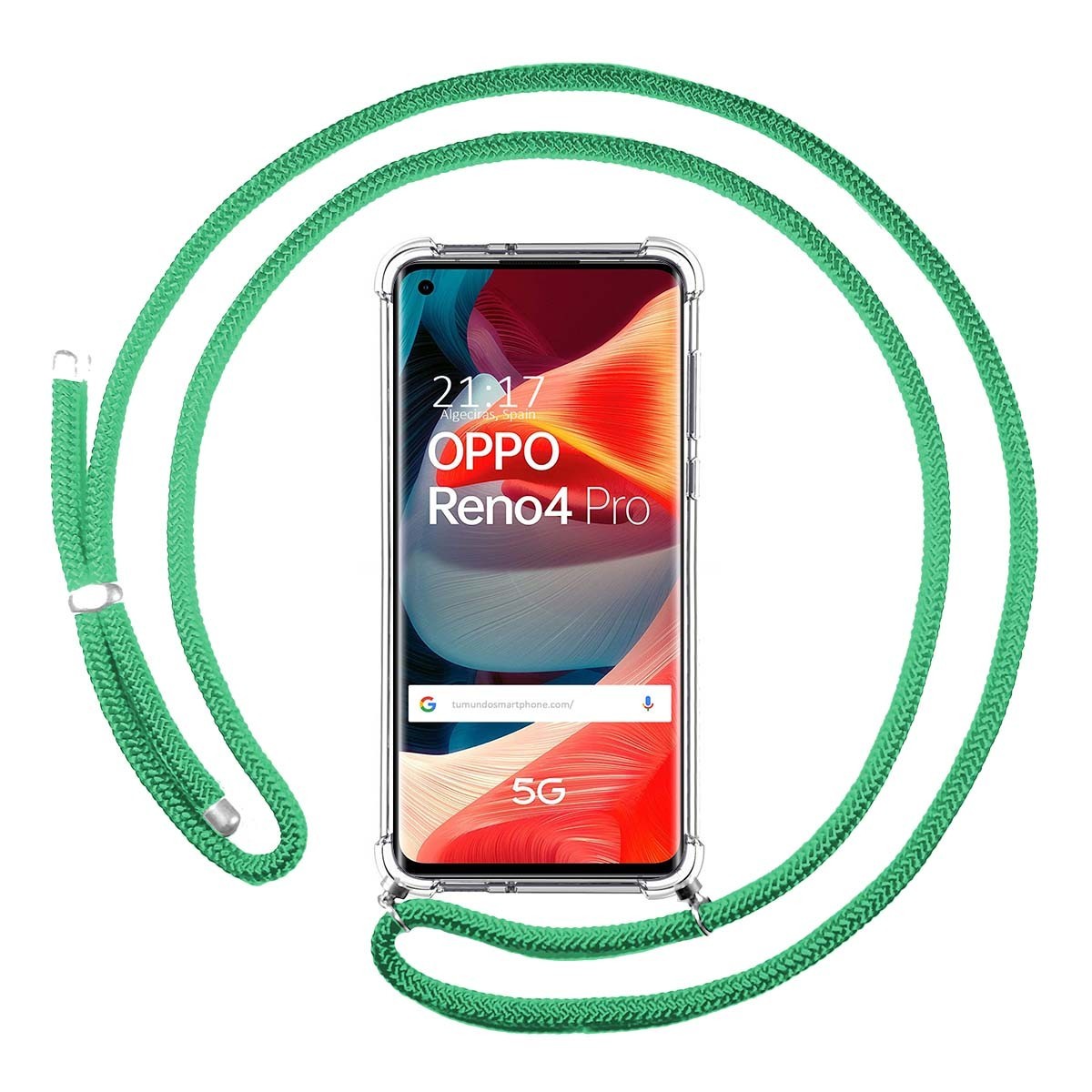 Funda Colgante Transparente para Oppo Reno 4 Pro 5G con Cordon Verde Agua