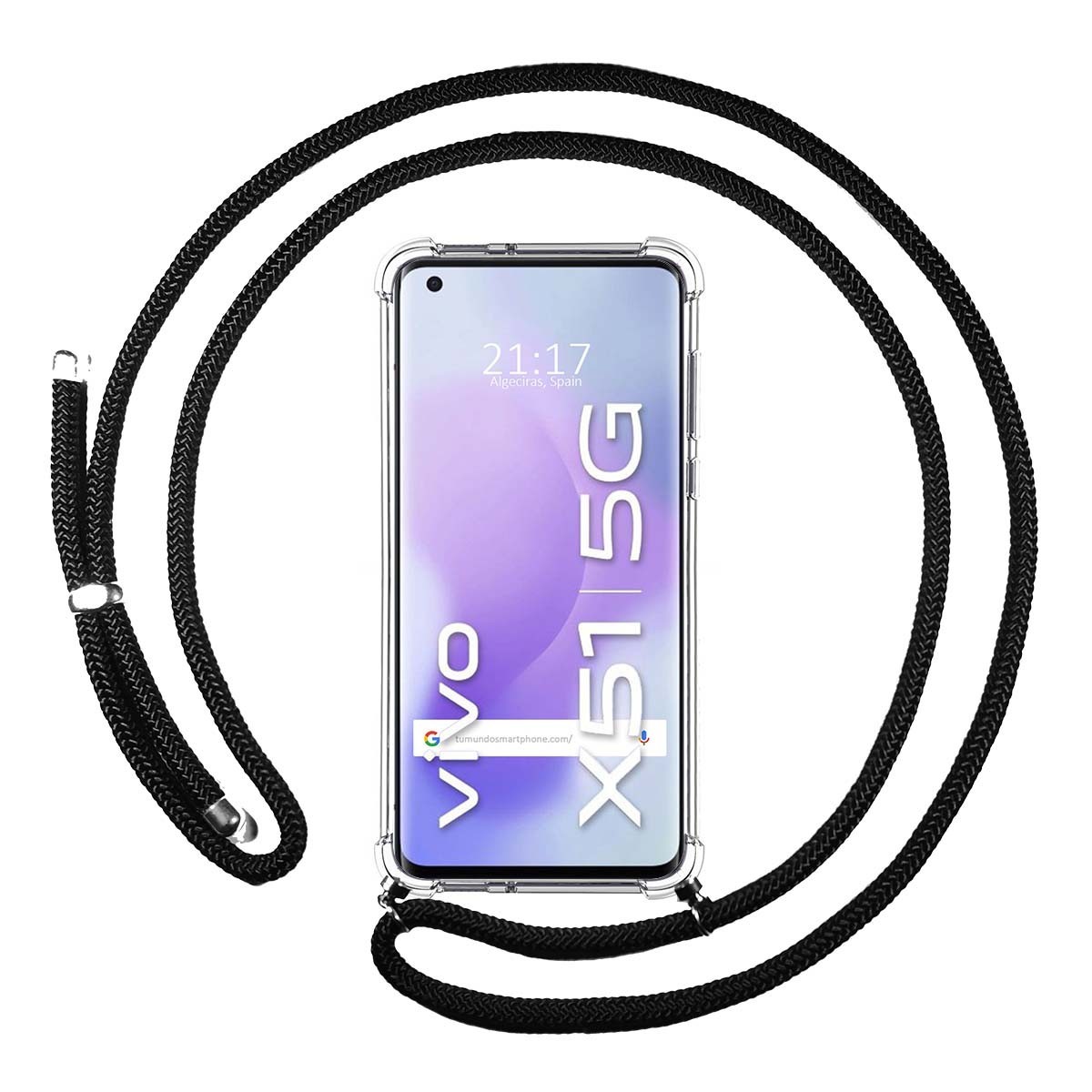 Funda Colgante Transparente para Vivo X51 5G con Cordon Negro