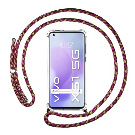 Funda Colgante Transparente para Vivo X51 5G con Cordon Rosa / Dorado