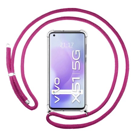 Funda Colgante Transparente para Vivo X51 5G con Cordon Rosa Fucsia
