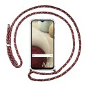 Funda Colgante Transparente para Samsung Galaxy A12 / M12 con Cordon Rosa / Dorado