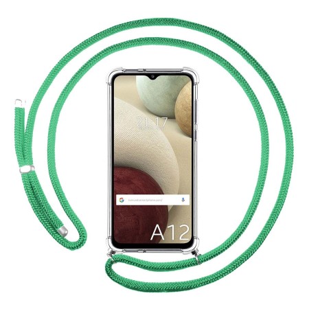 Funda Colgante Transparente para Samsung Galaxy A12 / M12 con Cordon Verde Agua