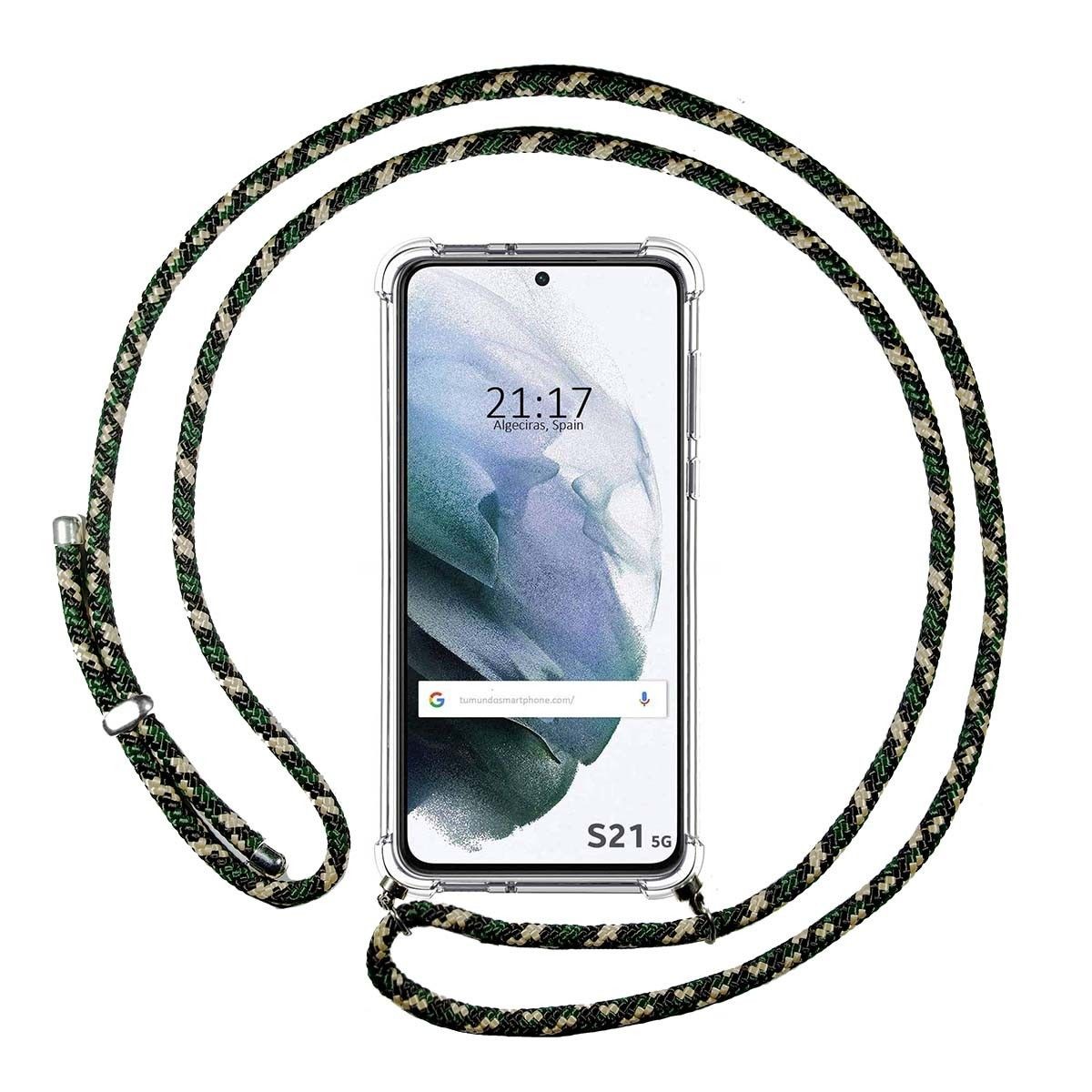 Funda Colgante Transparente para Samsung Galaxy S21 5G con Cordon Verde / Dorado