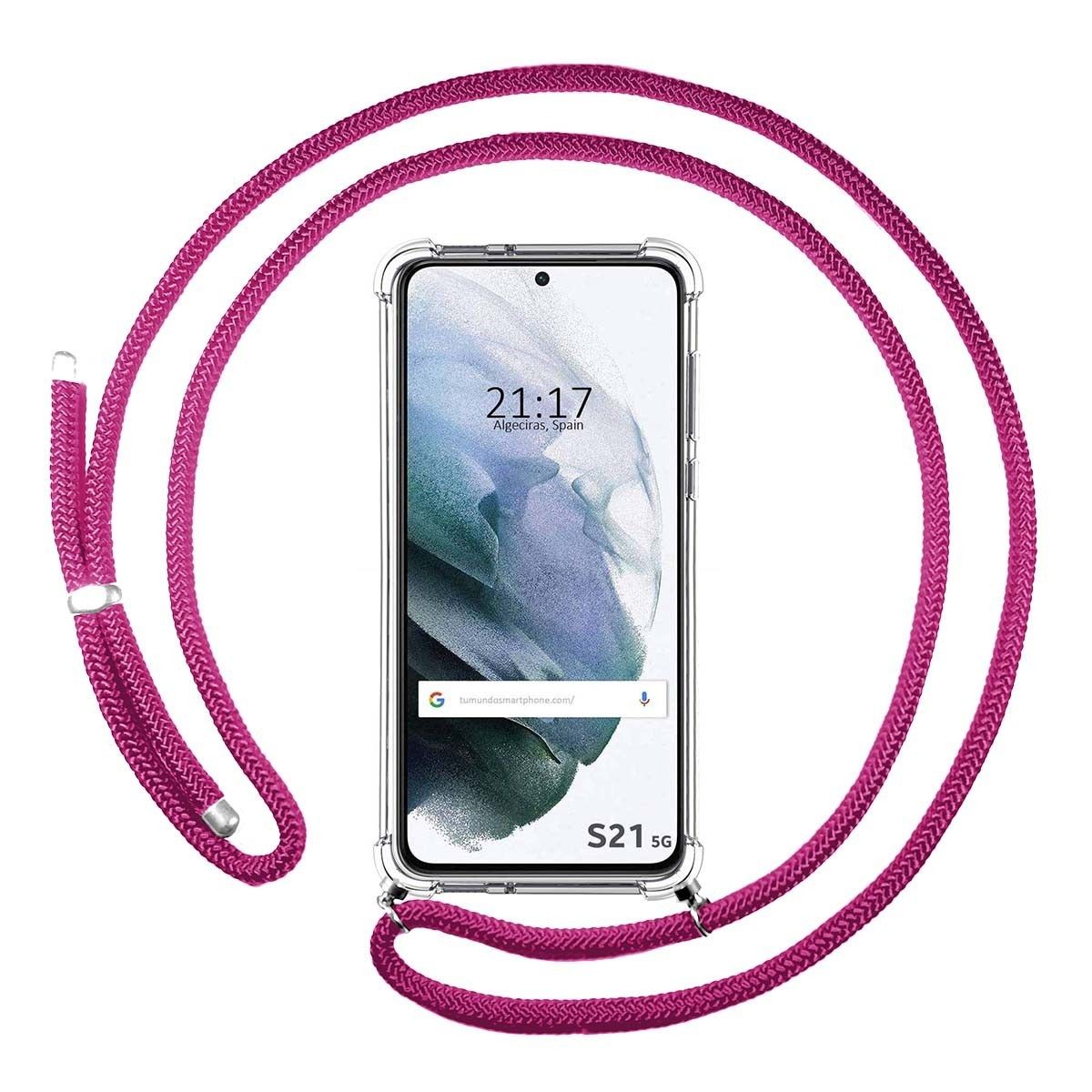 Funda Colgante Transparente para Samsung Galaxy S21 5G con Cordon Rosa Fucsia