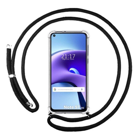 Funda Colgante Transparente para  Xiaomi Redmi Note 9T 5G con Cordon Negro