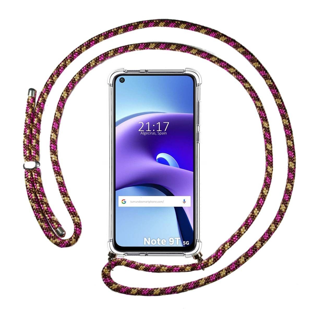 Funda Colgante Transparente para  Xiaomi Redmi Note 9T 5G con Cordon Rosa / Dorado