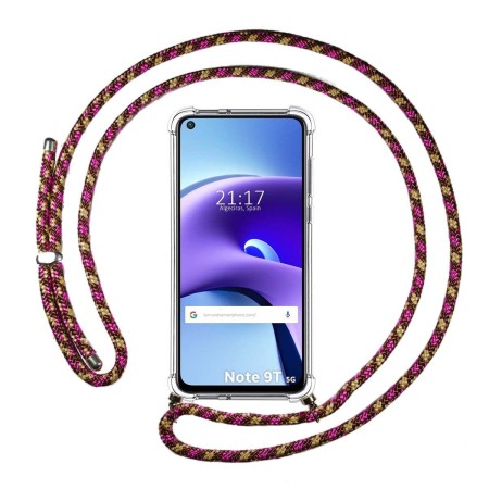 Funda Colgante Transparente para  Xiaomi Redmi Note 9T 5G con Cordon Rosa / Dorado