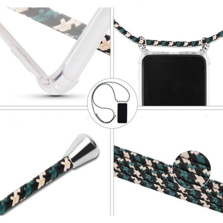 Funda Colgante Transparente para Realme 7i / Narzo 30A con Cordon Verde / Dorado