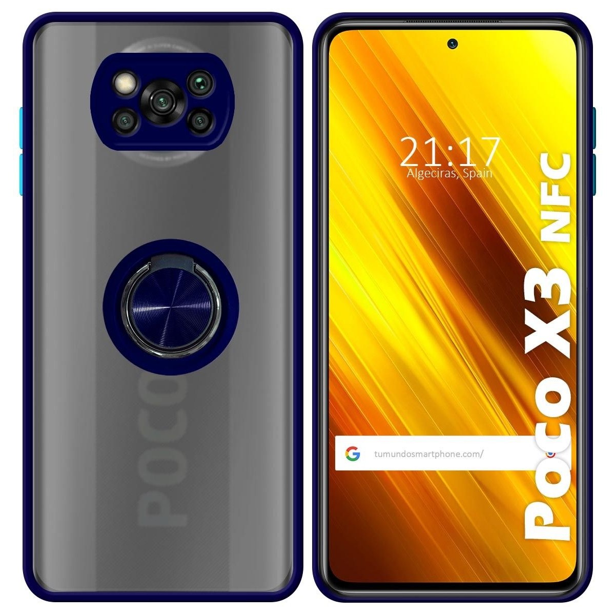 Funda Mate con Borde Azul y Anillo Giratorio 360 para Xiaomi POCO X3 NFC / X3 PRO