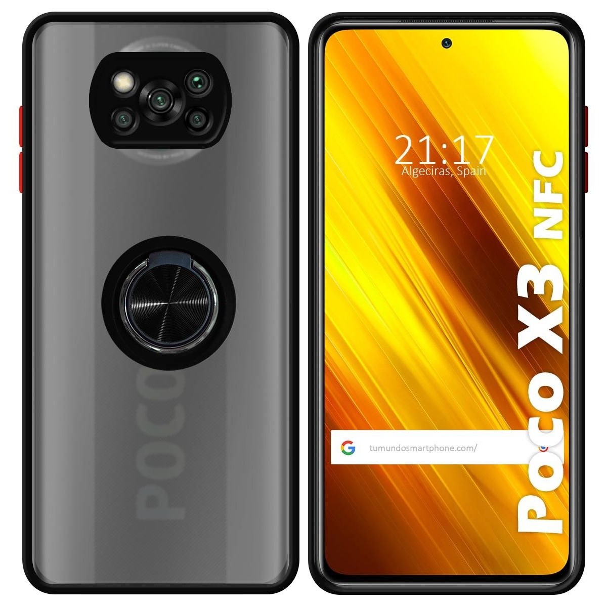 Funda Mate con Borde Negro y Anillo Giratorio 360 para Xiaomi POCO X3 NFC / X3 PRO