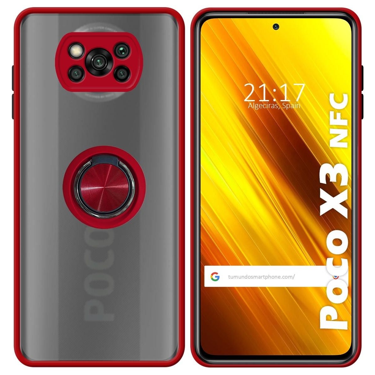 Funda Mate con Borde Rojo y Anillo Giratorio 360 para Xiaomi POCO X3 NFC / X3 PRO