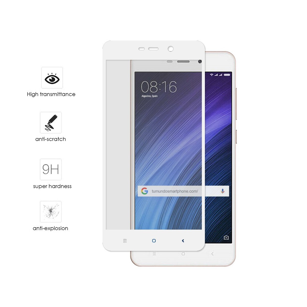 Protector Cristal Templado Frontal Completo Blanco  para Xiaomi Redmi 4A Vidrio