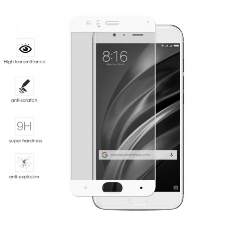 Protector Cristal Templado Frontal Completo Blanco  para Xiaomi Mi6 Vidrio