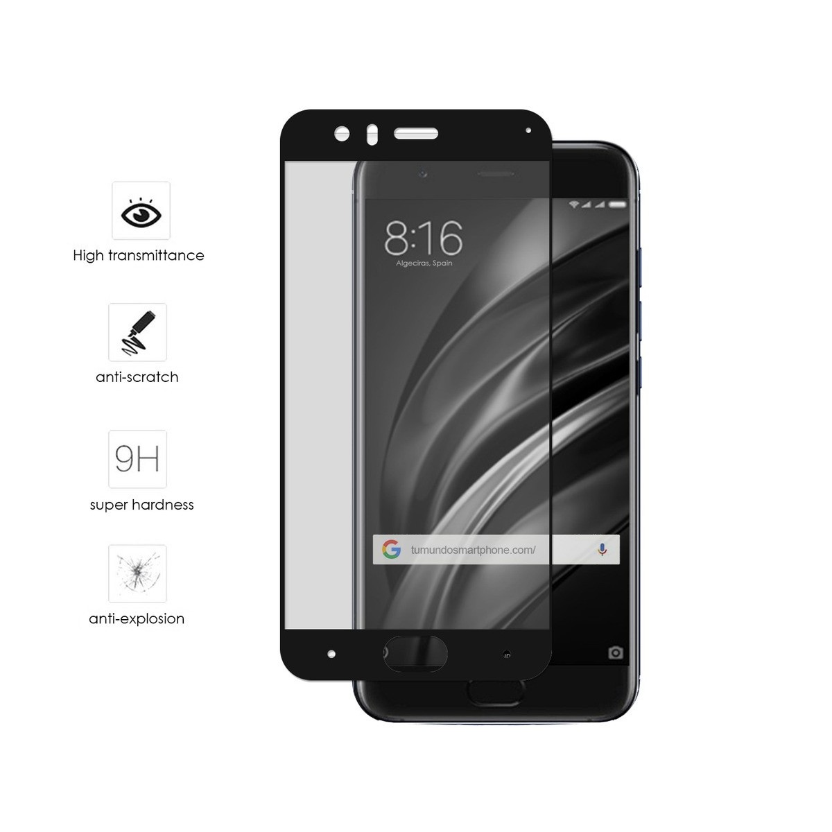 Protector Cristal Templado Frontal Completo Negro  para Xiaomi Mi6 Vidrio