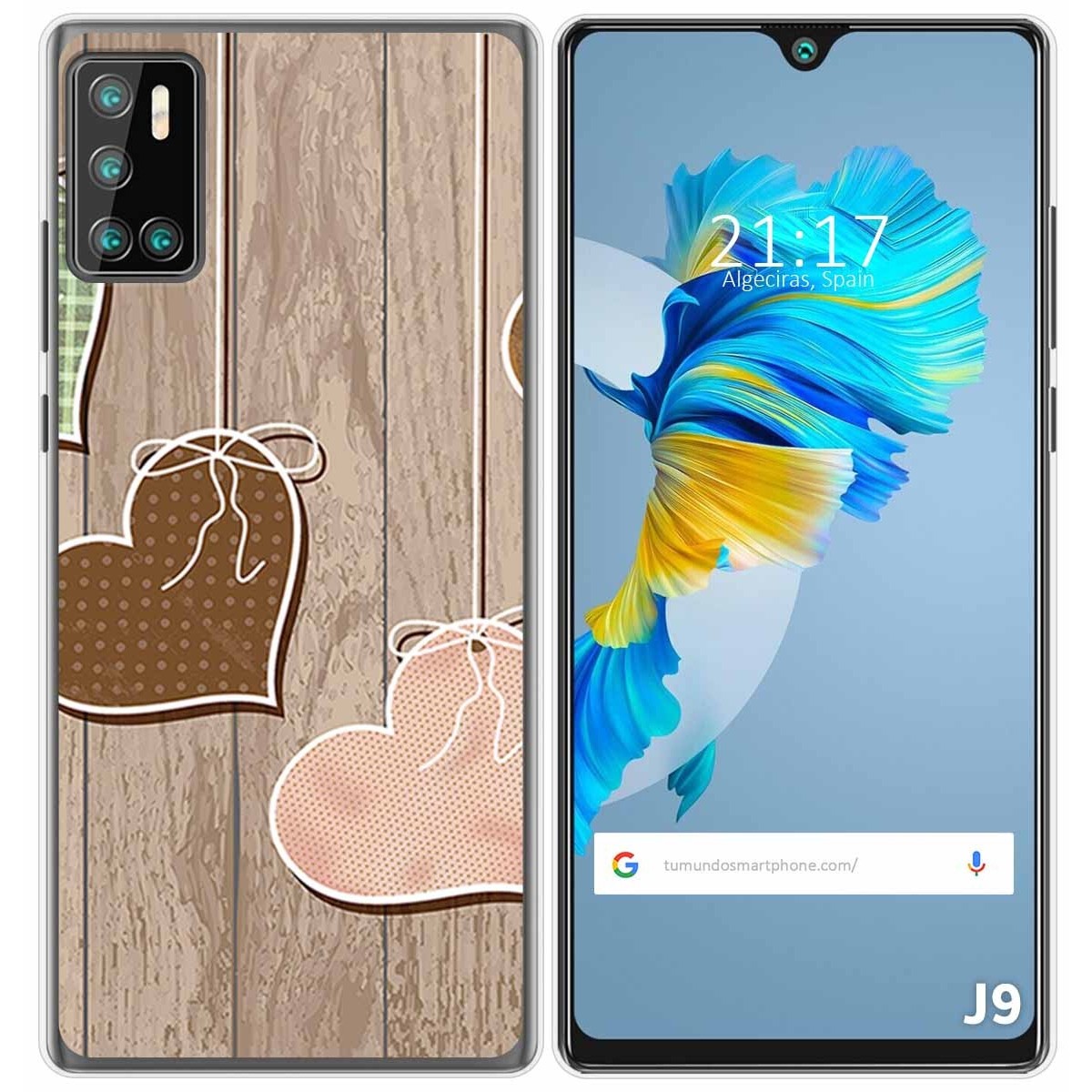 Funda Gel Tpu para Cubot J9 diseño Corazones Madera Dibujos