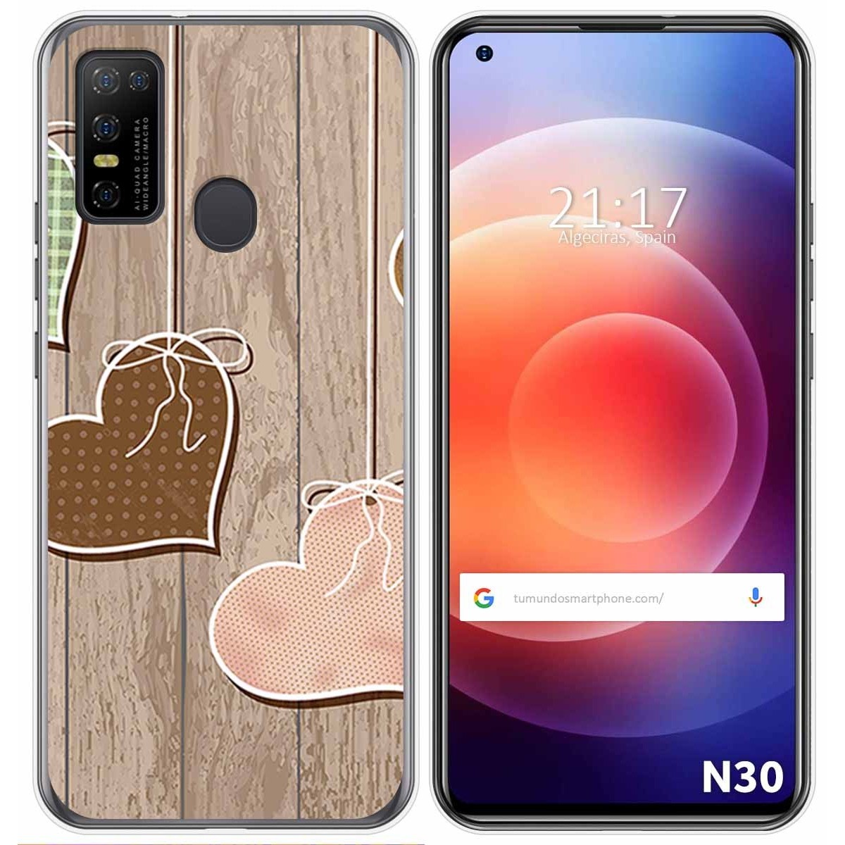 Funda Gel Tpu para Doogee N30 diseño Corazones Madera Dibujos