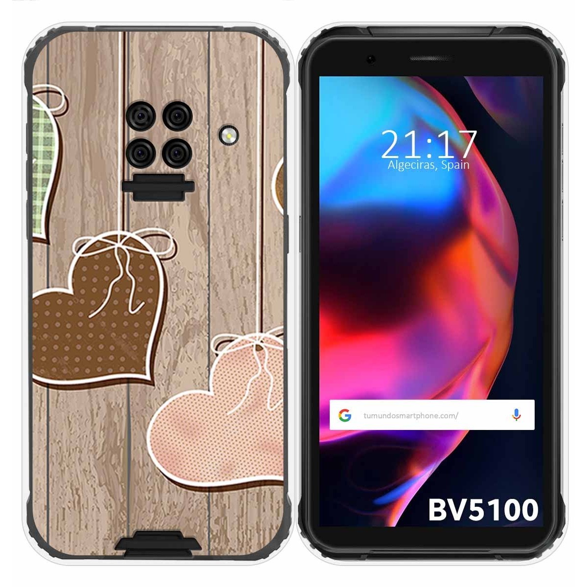 Funda Gel Tpu para Blackview BV5100 / BV5100 Pro diseño Corazones Madera Dibujos