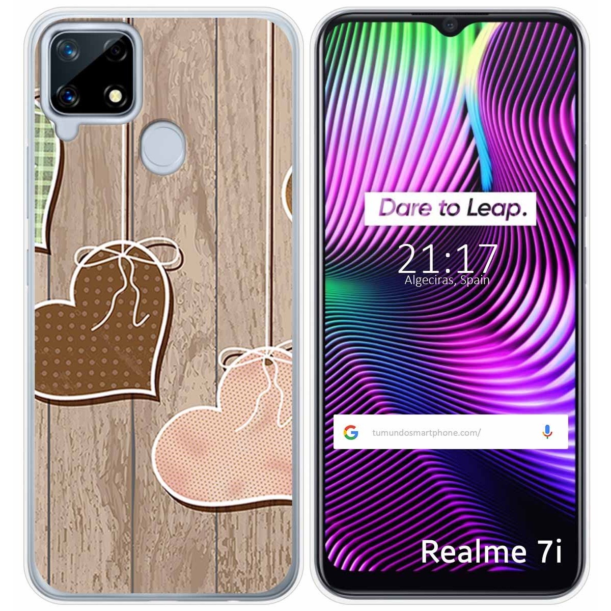 Funda Gel Tpu para Realme 7i / Narzo 30A diseño Corazones Madera Dibujos