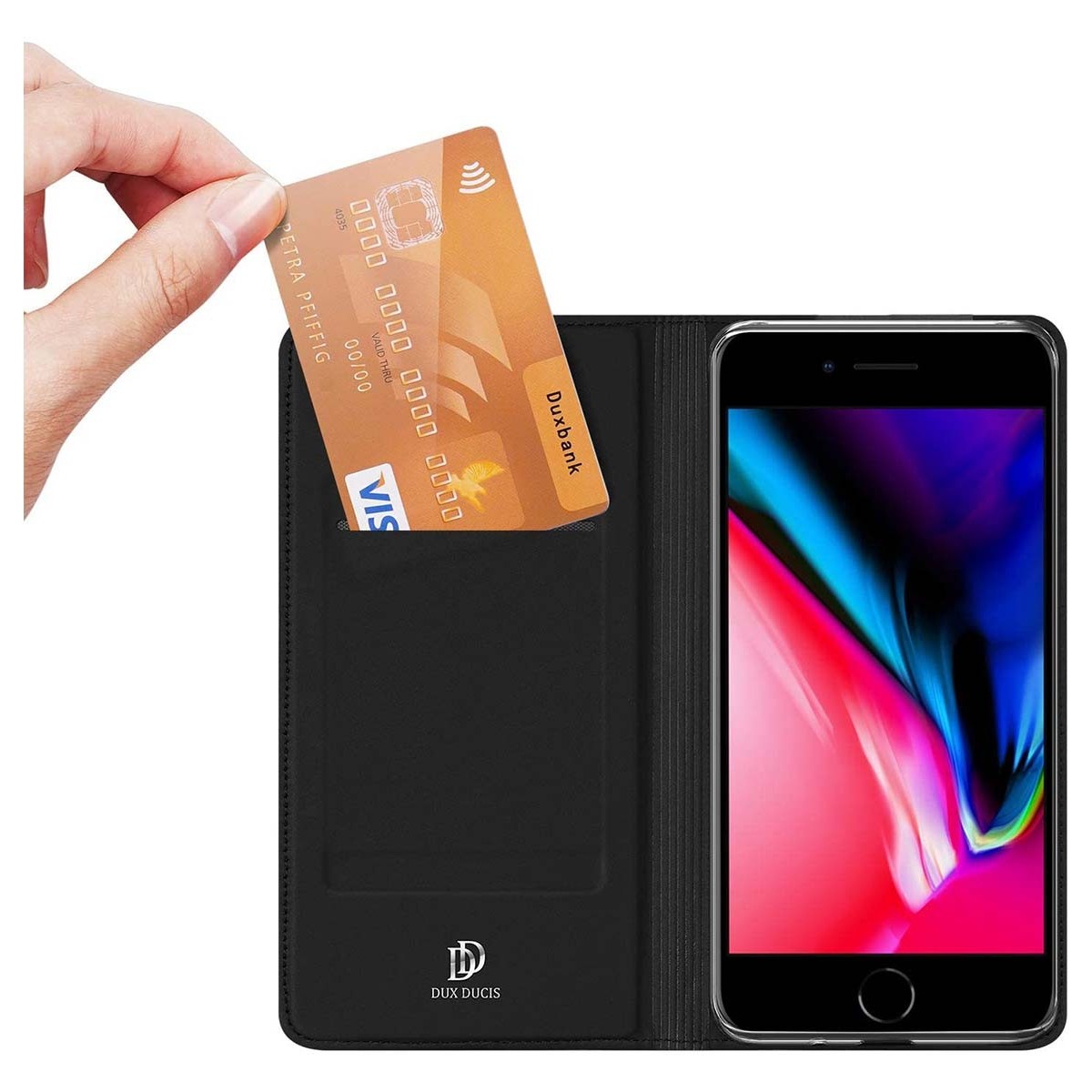 Funda Piel Soporte Magnética Dux Ducis para Iphone 7 / 8 / SE 2020 color Negra