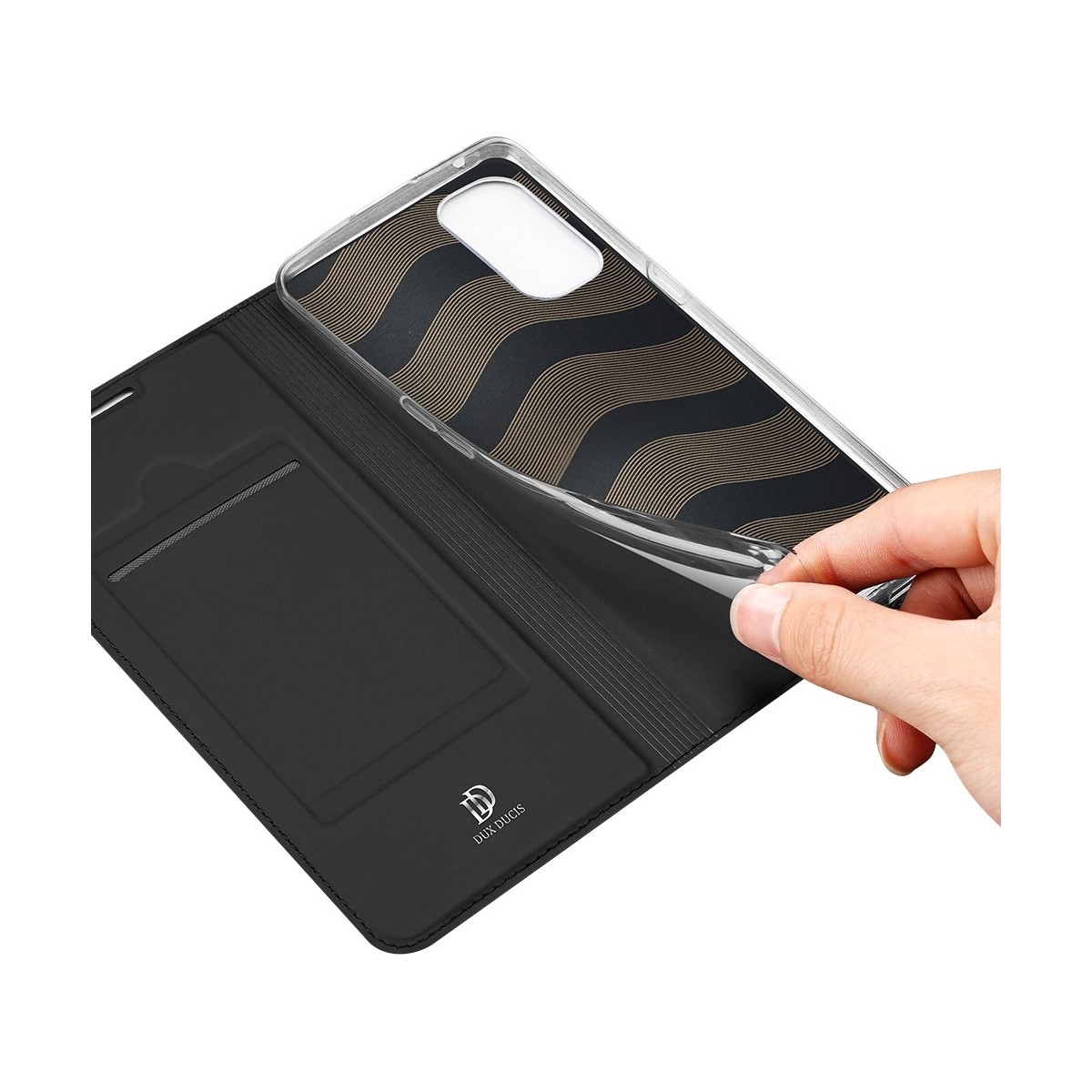 Funda Piel Soporte Magnética Dux Ducis para Oppo Reno 4 5G color Negra