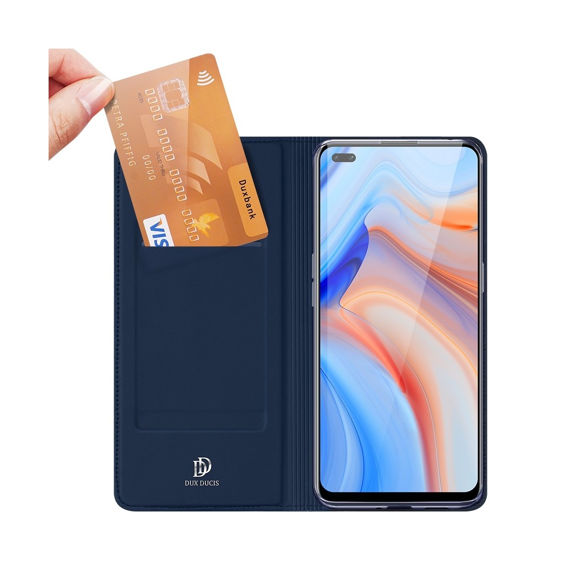 Funda Piel Soporte Magnética Dux Ducis para Oppo Reno 4 5G color Azul