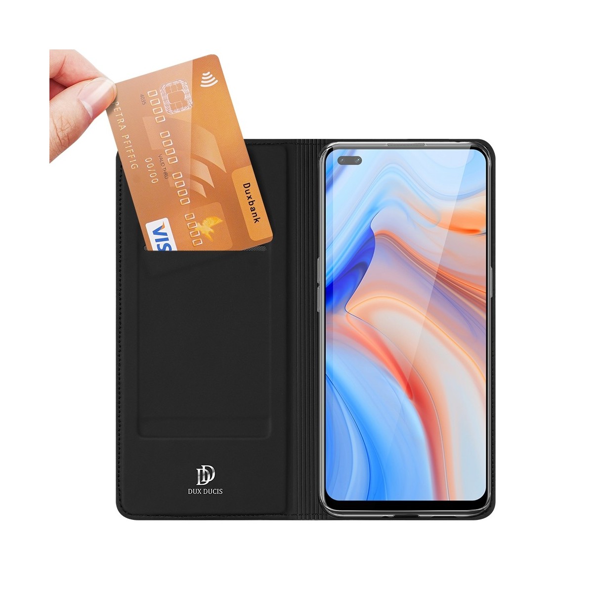Funda Piel Soporte Magnética Dux Ducis para Oppo Reno 4 Pro 5G color Negra