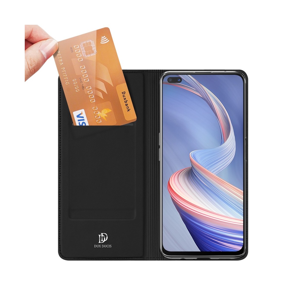 Funda Piel Soporte Magnética Dux Ducis para Oppo Reno 4Z 5G color Negra