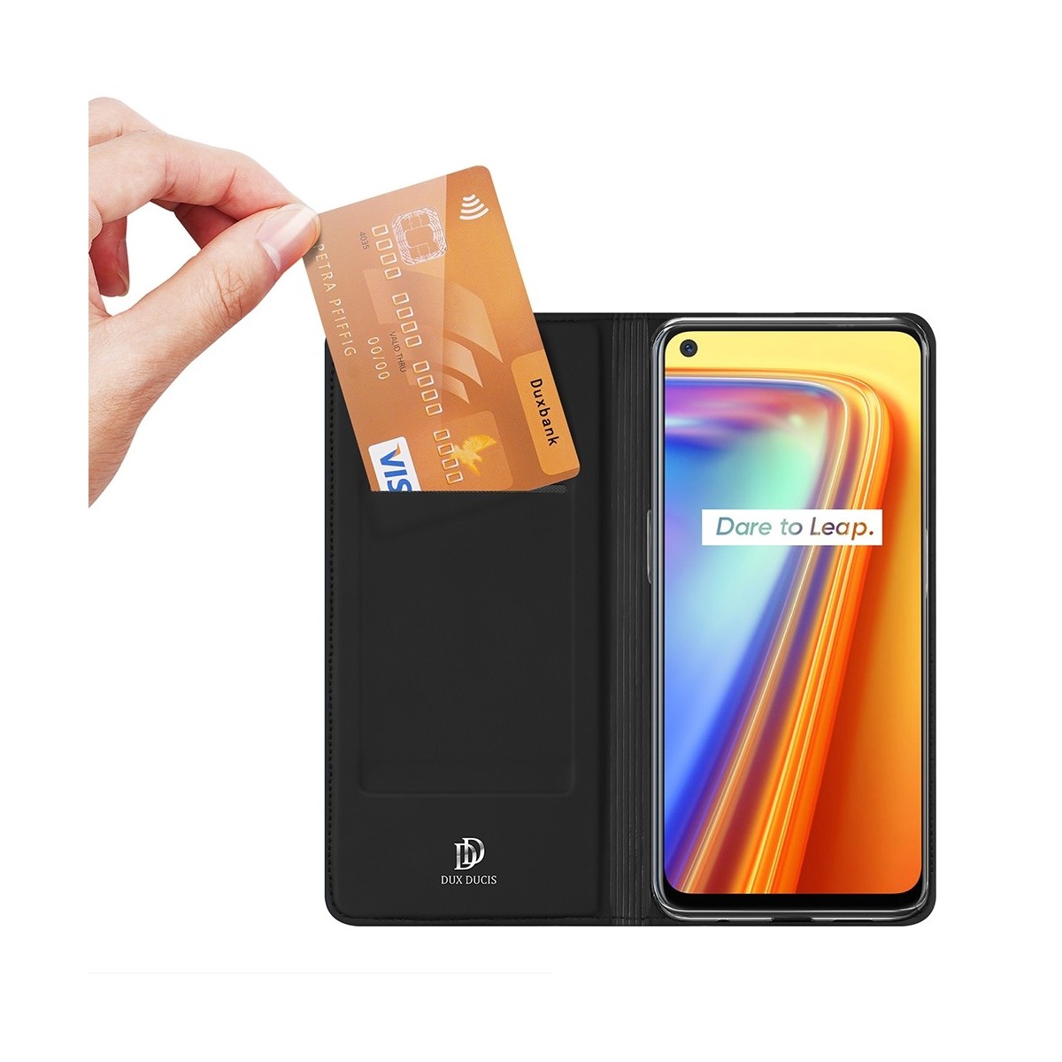 Funda Piel Soporte Magnética Dux Ducis para Realme 7 color Negra