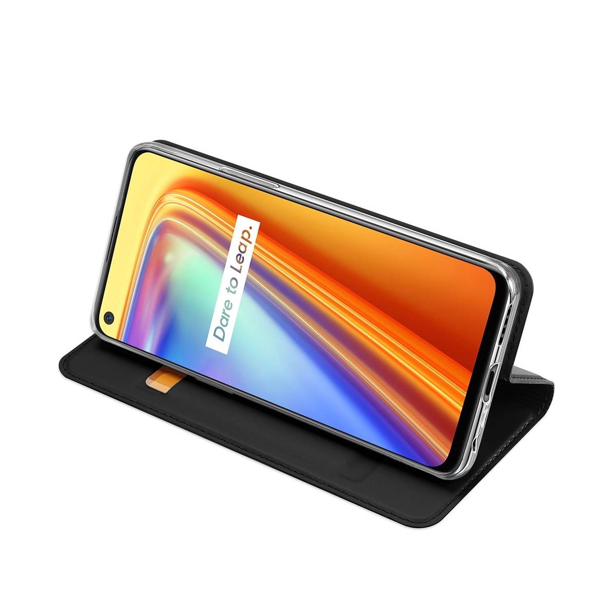Funda Piel Soporte Magnética Dux Ducis para Realme 7 color Negra