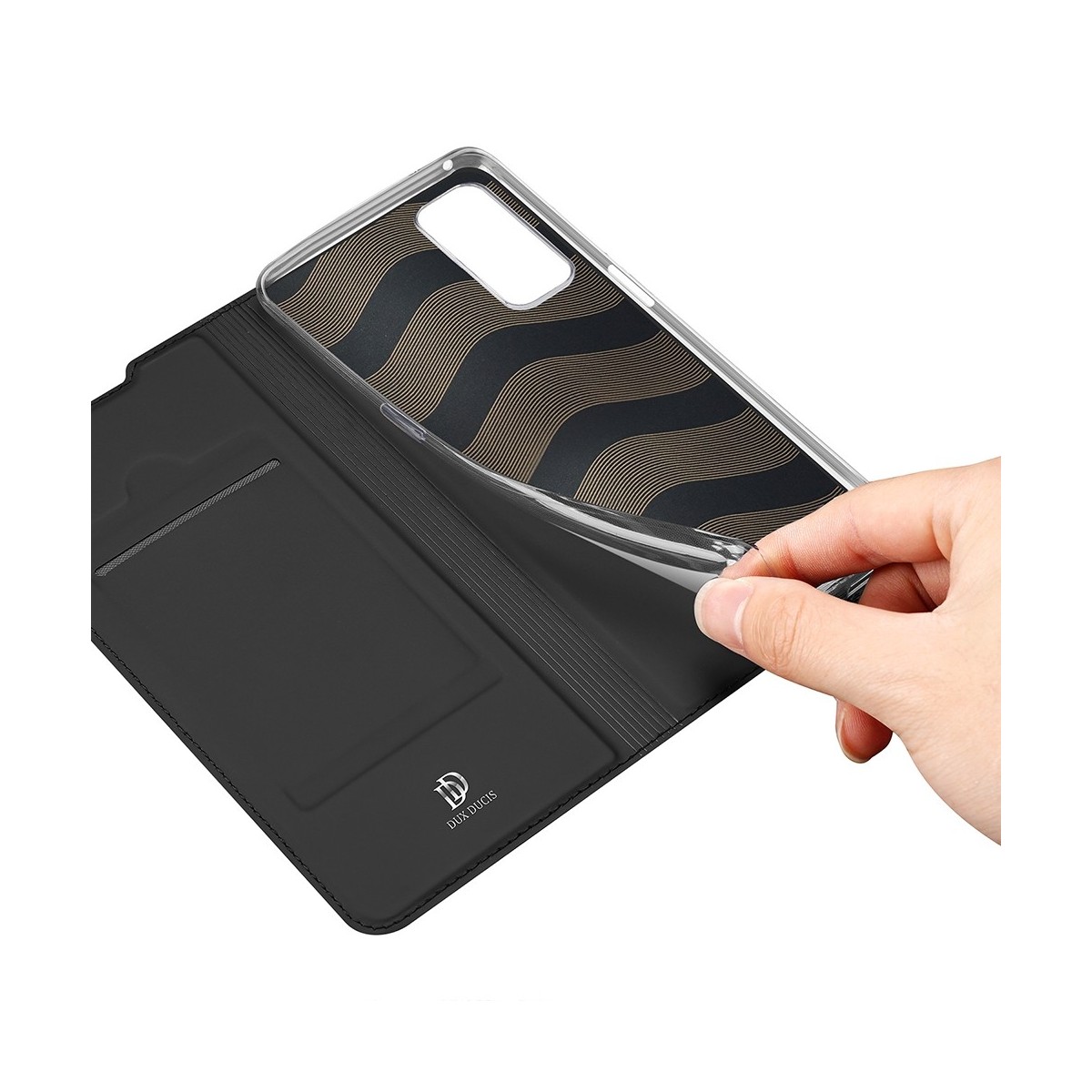 Funda Piel Soporte Magnética Dux Ducis para Realme 7 color Negra