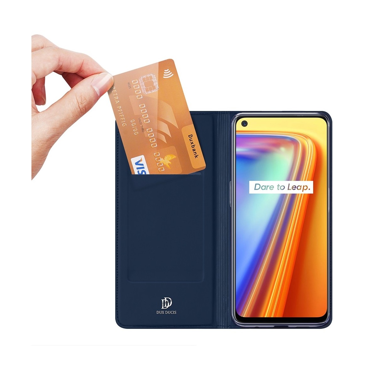 Funda Piel Soporte Magnética Dux Ducis para Realme 7 color Azul