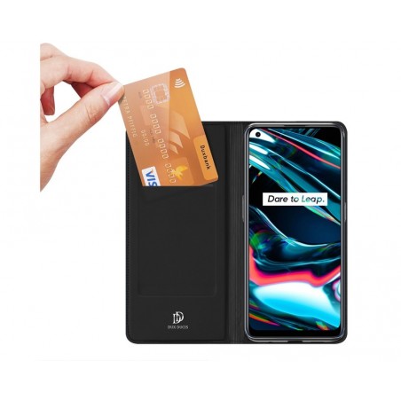 Funda Piel Soporte Magnética Dux Ducis para Realme 7 Pro color Negra