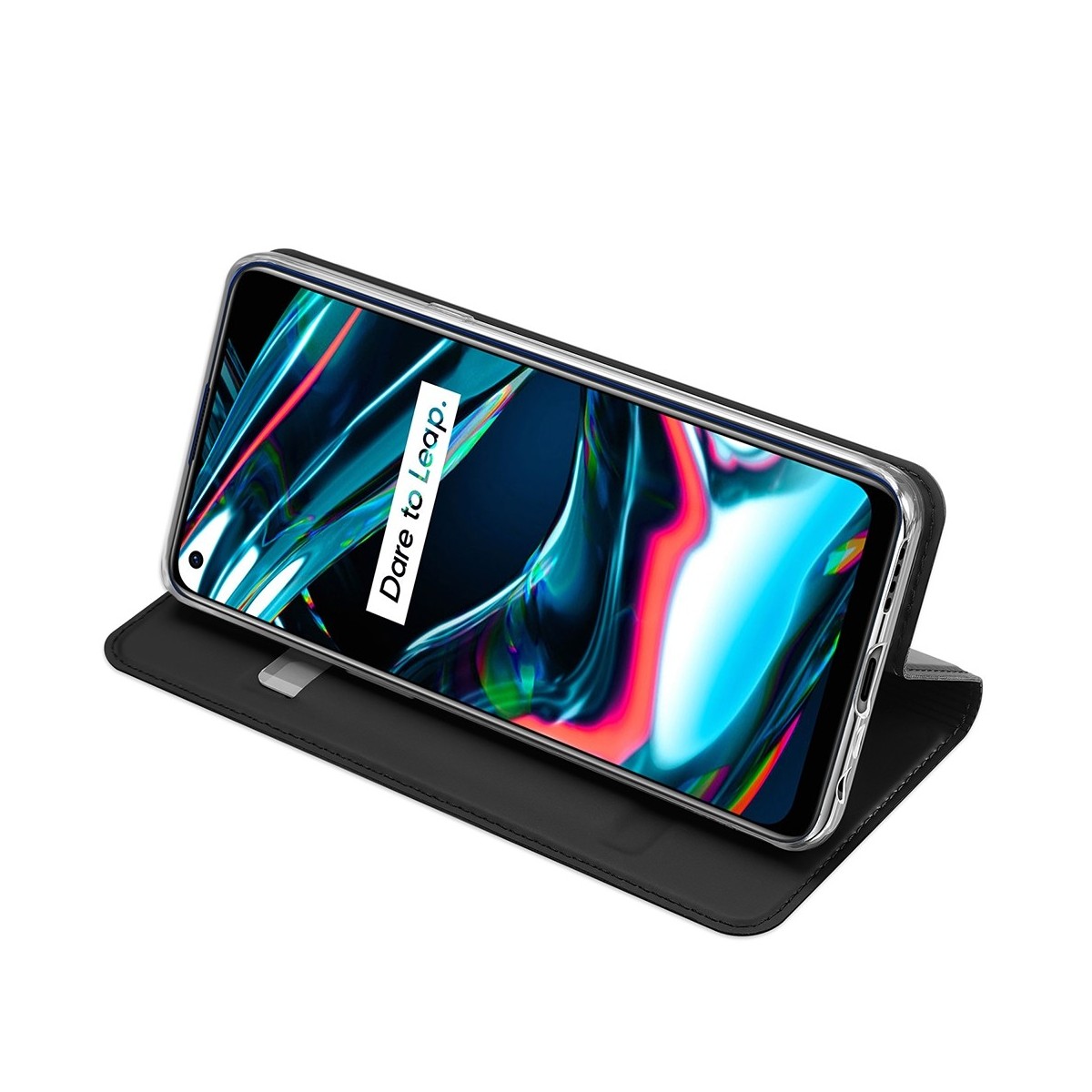 Funda Piel Soporte Magnética Dux Ducis para Realme 7 Pro color Negra