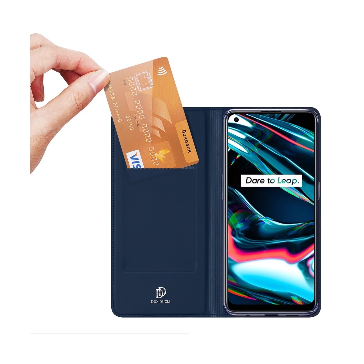 Funda Piel Soporte Magnética Dux Ducis para Realme 7 Pro color Azul