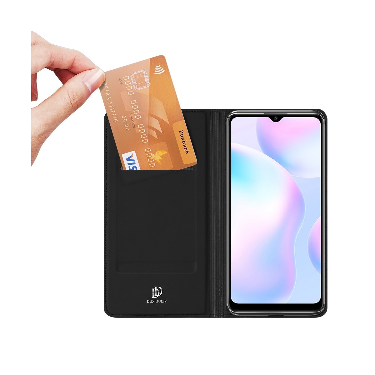 Funda Piel Soporte Magnética Dux Ducis para Xiaomi Redmi 9A / 9AT color Negra