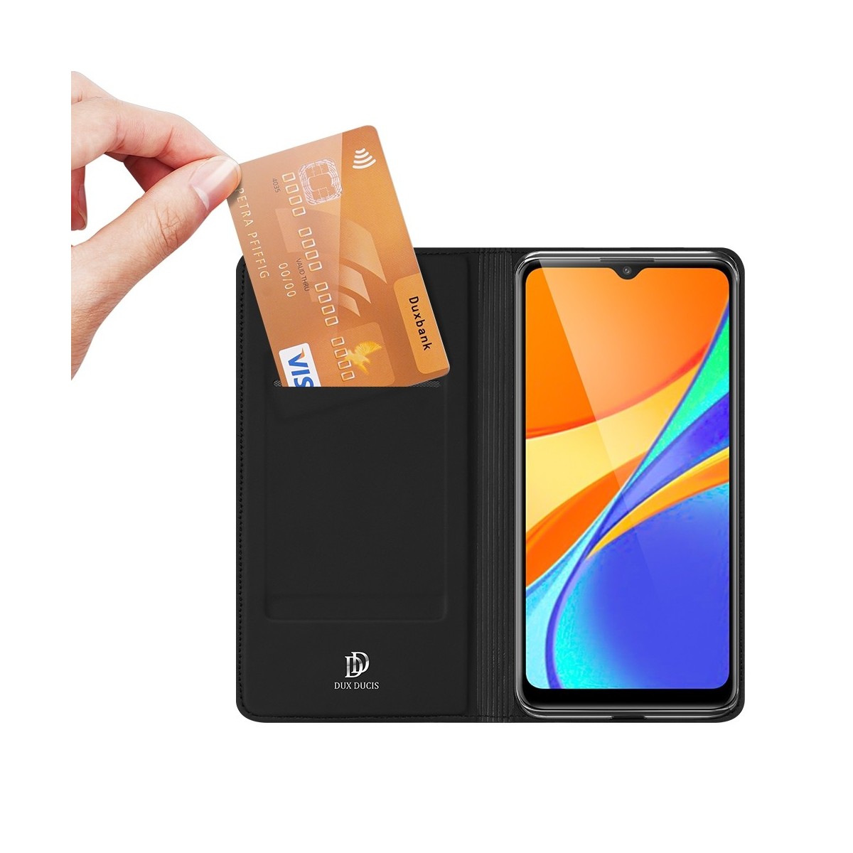 Funda Piel Soporte Magnética Dux Ducis para Xiaomi Redmi 9C color Negra