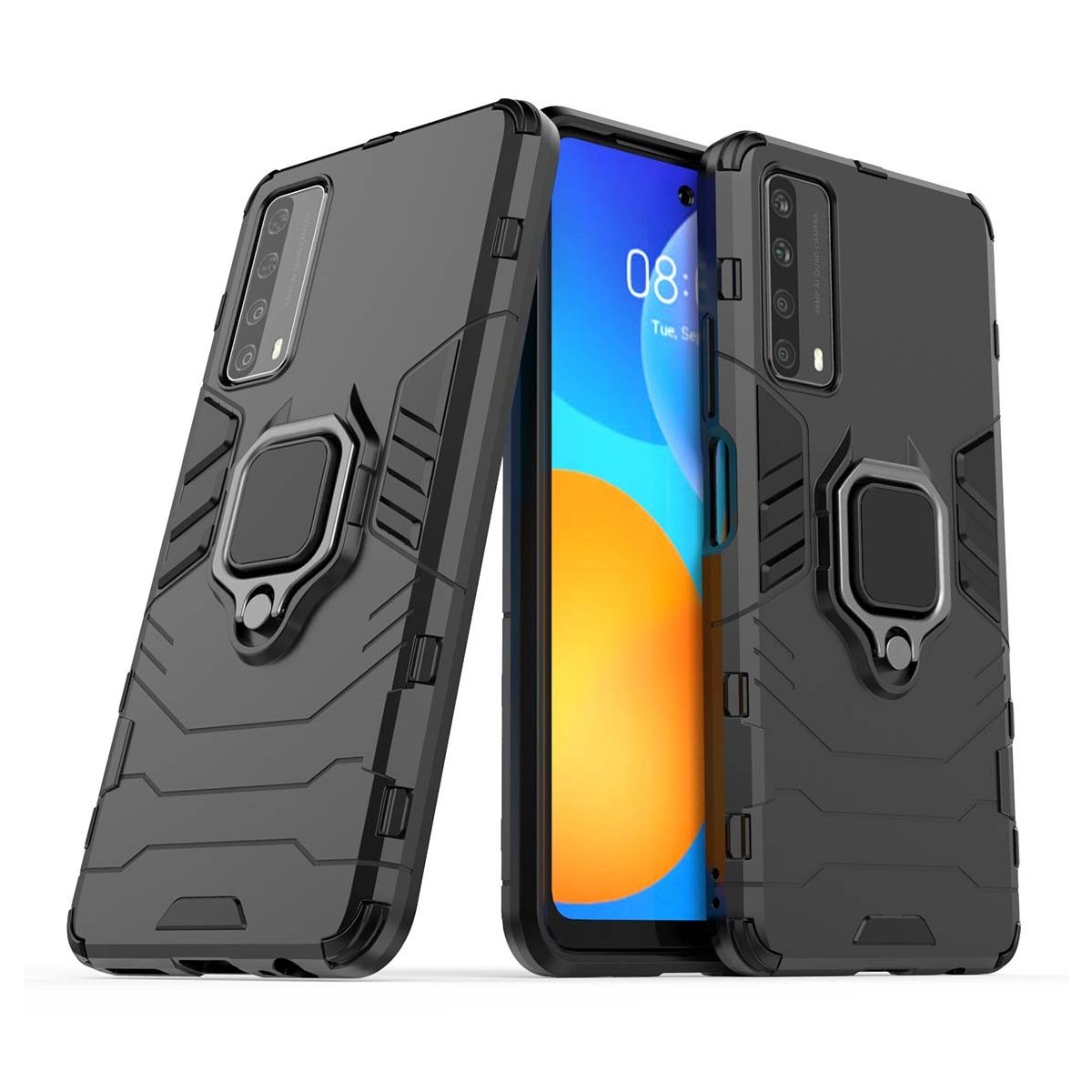 Funda Tough Armor con Anillo Giratorio Negra para Huawei P Smart 2021