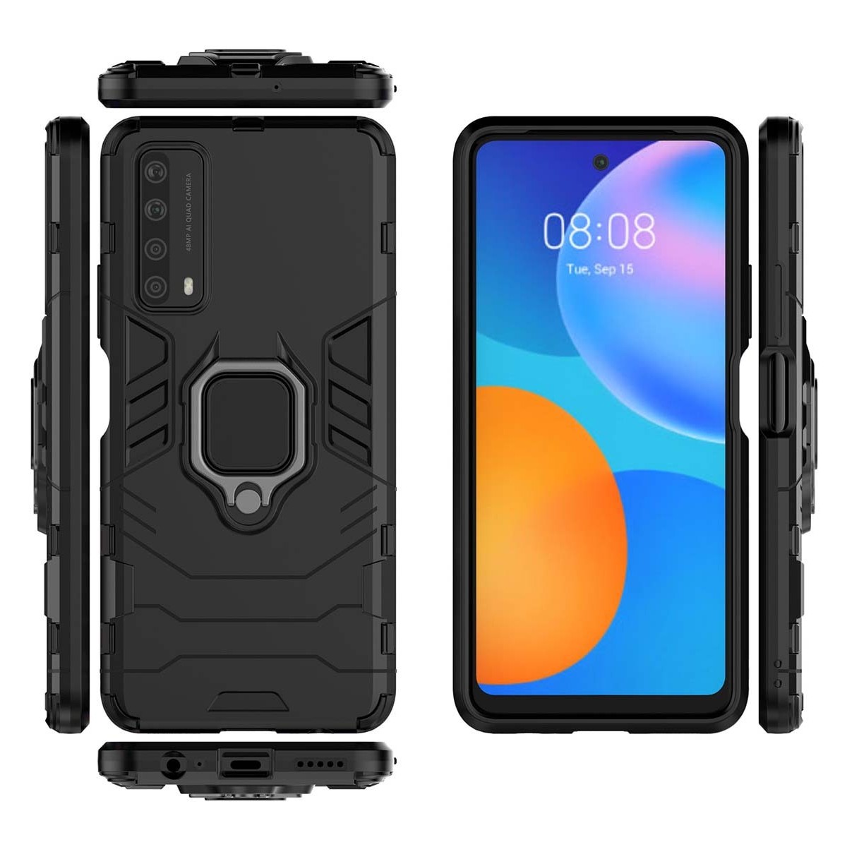 Funda Tough Armor con Anillo Giratorio Negra para Huawei P Smart 2021