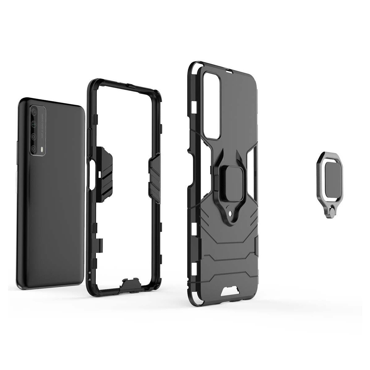 Funda Tough Armor con Anillo Giratorio Negra para Huawei P Smart 2021