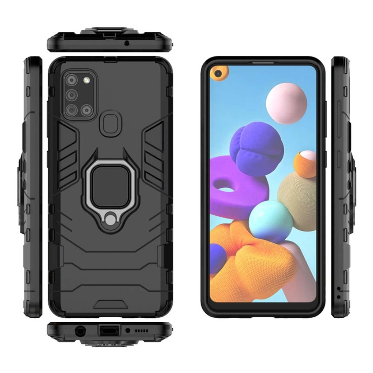 Funda Tough Armor con Anillo Giratorio Negra para Samsung Galaxy A21s