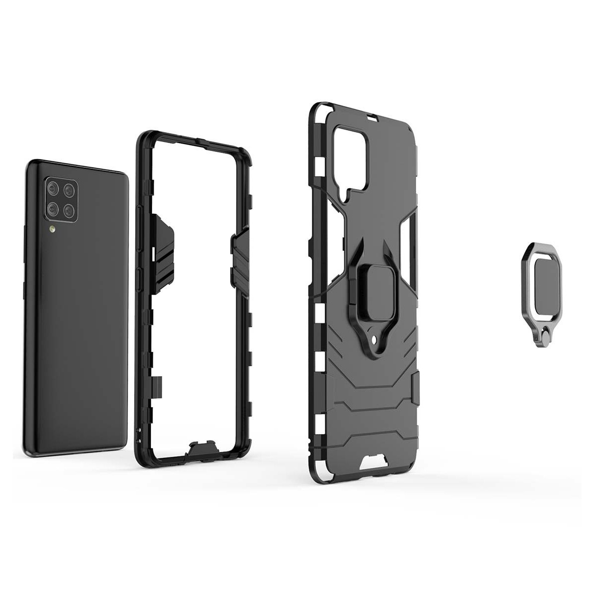 Funda Tough Armor con Anillo Giratorio Negra para Samsung Galaxy A42 5G
