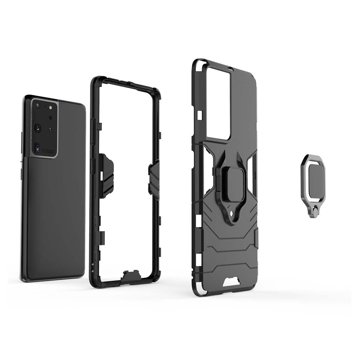 Funda Tough Armor con Anillo Giratorio Negra para Samsung Galaxy S21 Ultra 5G