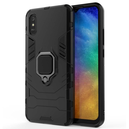 Funda Tough Armor con Anillo Giratorio Negra para Xiaomi Redmi 9A / 9AT