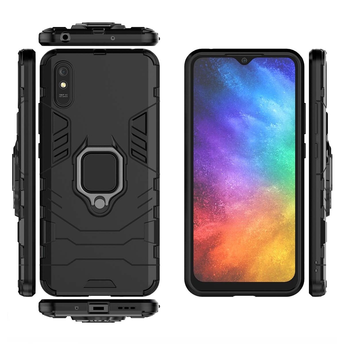 Funda Tough Armor con Anillo Giratorio Negra para Xiaomi Redmi 9A / 9AT