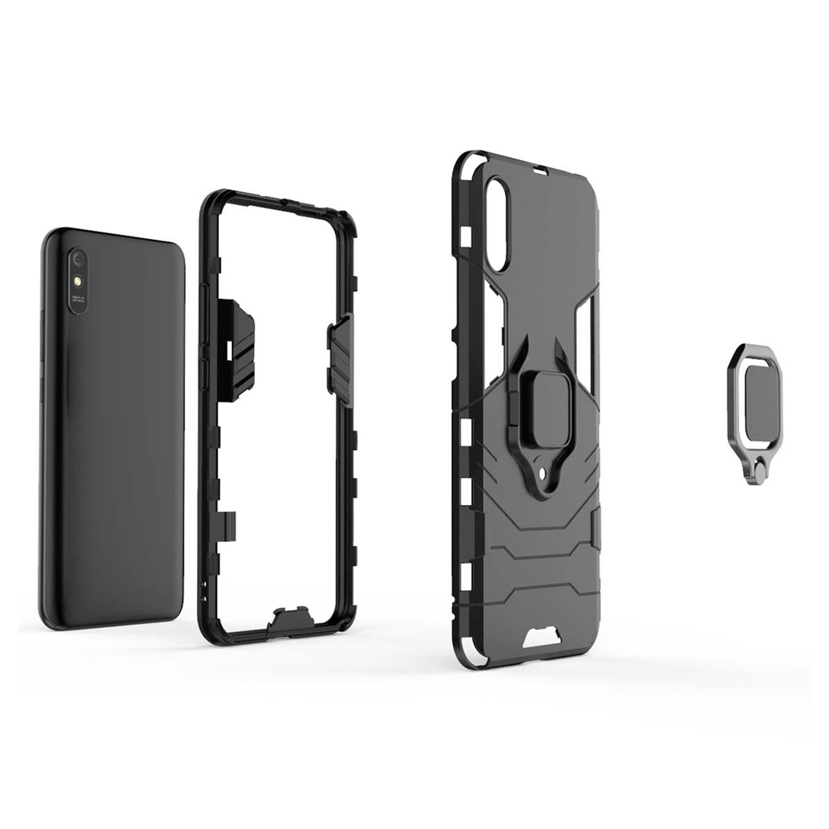 Funda Tough Armor con Anillo Giratorio Negra para Xiaomi Redmi 9A / 9AT